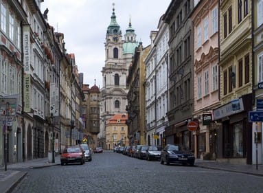 stone paved road in Prague, Czech Republic